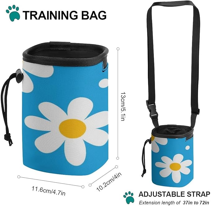 Portable Travel Dog Carrier Bag, Fashion Pet Training Package, Puppy Snack Pocket with Adjustable Waist Belt for Cat Dog Puppy Light Blue Floral Daisy Flower Dots