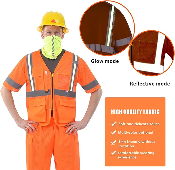 A-SAFETY High vis Reflective Mesh safety Vest ANSI Class 3,with Pockets and Zipper