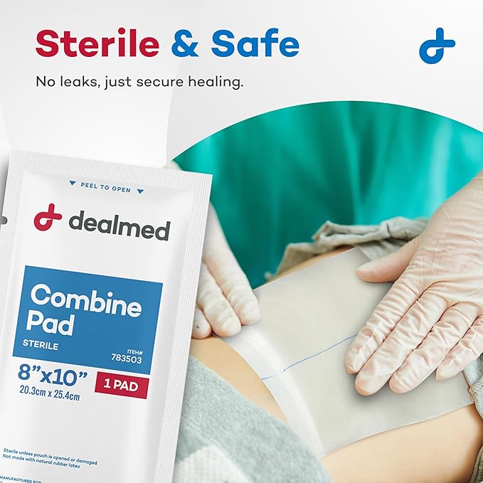 Dealmed Abdominal Combine Pads 8"x10" (48-Pack) Sterile Individually Wrapped, ABD Pads, Absorbent, Non Adherent for Wound Care, Drainage, First Aid, 24/Box (2 Pack)