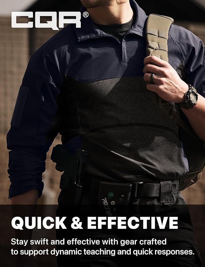 CQR Men's Combat Shirt Tactical 1/4 Zip Long Sleeve Military BDU Shirts Camo EDC Top with Pockets