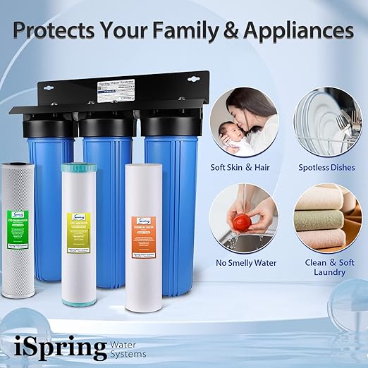 iSpring WGB32B-KS Whole House Water Filter System, 3-Stage Filtration, Reduces Heavy Metals, Hydrogen Sulfide, Chlorine, Chloramine, Sediments