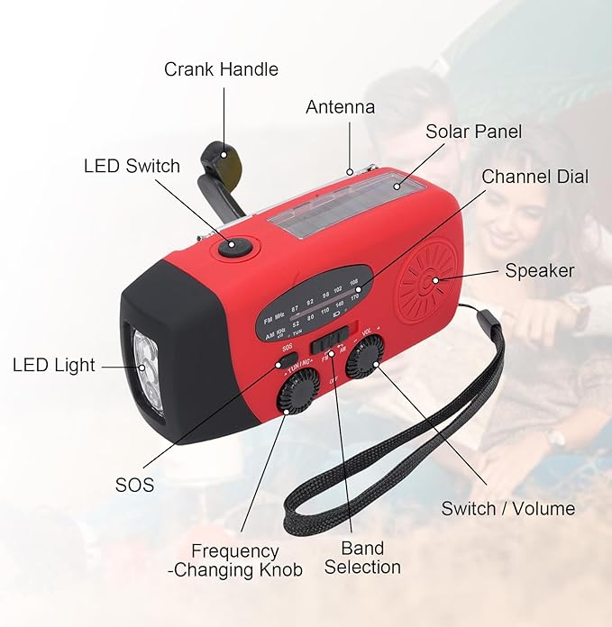 Yunir Emergency Radio, Solar Hand Crank Portable AM FM Radio Phone Charger with 2000mAh Battery, for Camping Hiking Power Outage (European Version)