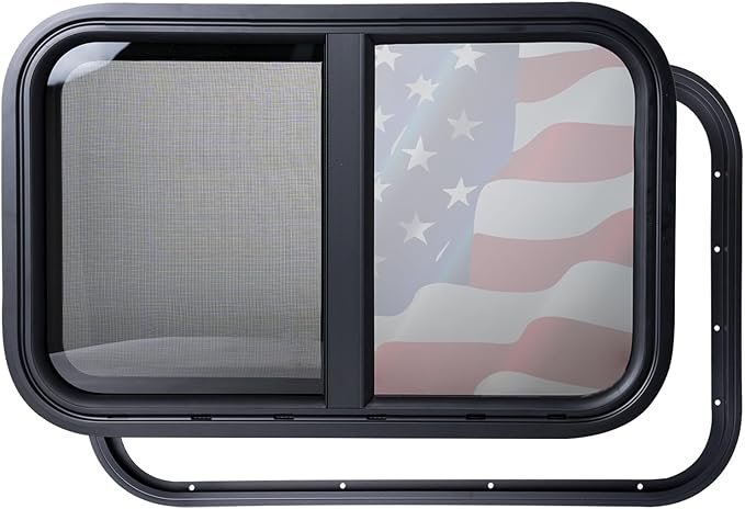 30"x20" RV Sliding Window - Horizontal Teardrop Style, DOT-Certified Tempered Glass & Trim Kit, Aluminum Alloy Frame w/Mesh Screen