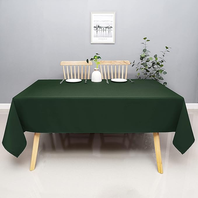 Wewoch Hunter Green Rectangle Tablecloth Wrinkle Resistant Washable Fabric Table Cloth for Dining, Kitchen, Parties, Weddings and Outdoor Use 60 Inch by 84 Inch