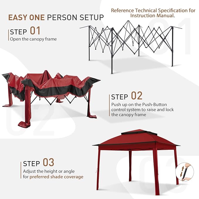 COOS BAY 11x11 Pop-Up Instant Gazebo Tent with Mosquito Netting Outdoor Canopy Shelter with 121 Square Feet of Shade (Red)