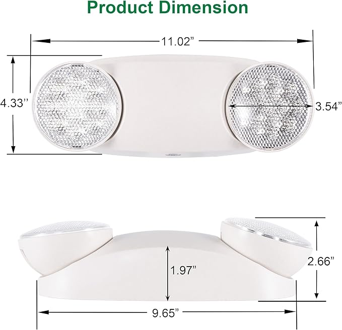 GRUENLICH LED Emergency Light, Exit Lighting Fixtures with 2 LED Bug Eye Heads and Back Up Batteries, UL 924 Qualified, 120/277 Voltage, 1-Pack