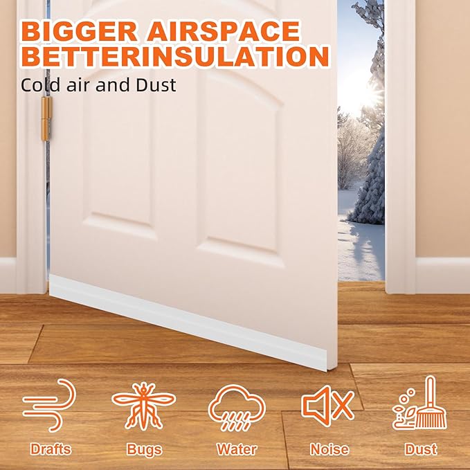 Door Draft Stopper, Door Sweep for Bottom of Door, Weather Stripping Door Seal, Under Door Gap Filler, Under Door Draft Blocker Soundproof/Insulator, Door stoppers (White, 39‘’)