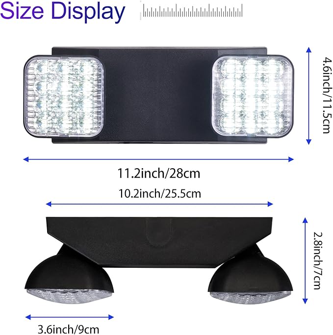 TANLUX LED Emergency Lights with Battery Backup, Two Head Adjustable Commercial Emergency Lights, UL Listed, AC 120/277V, Hardwired Emergency Exit Light Fixtures for Business - 1 Pack(Black)