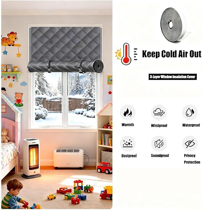 Window Insulation Kit for Winter, Thermal Curtain with Heavy Cotton Oxford Cloth, 20"28"32"36"48"72" Cold Weather Insulated Window Cover for Bedroom RV Attic to Keep Heat Warm(Gray,59x114in)