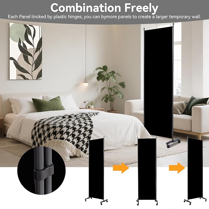 Room Divider(1 Panel-22in) Wall Divider for Room Separation, Portable Privacy Screens W/Wheels, Metal Frame Freestanding Room Separators 5.6FT Room Partitions and Dividers