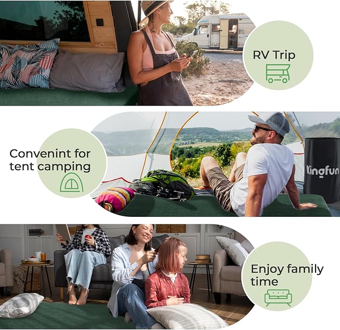 Kingfun 3 Inch CertiPUR-US Memory Foam Camping Mattress, Waterproof Roll up Sleeping Pad for Adults, Comfortable Thick Floor Sleeping Mats for Car Truck Tent with Removable Travel Bag