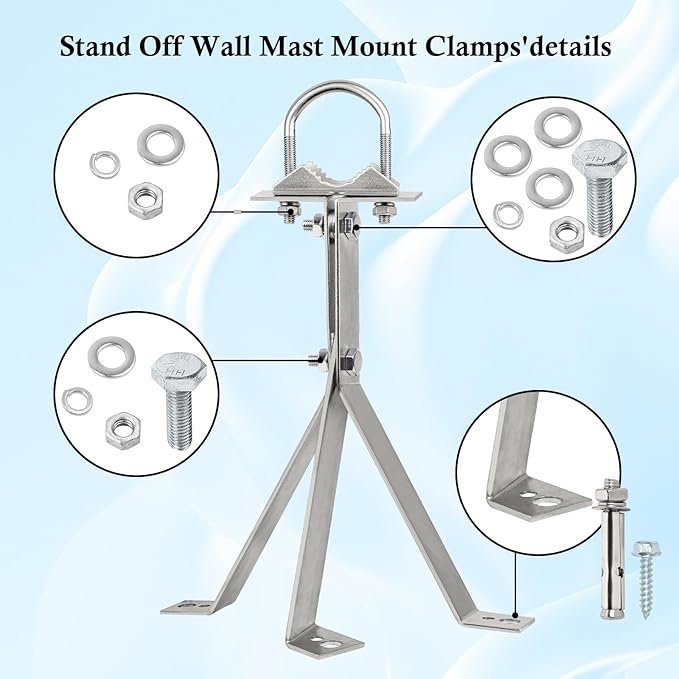 XRDS-RF Antenna Wall Mount 14 Inch Heavy-Duty Stand Off Wall Mast Mount Windproof Antenna Mounting Bracket for TV Antenna Mast (3-Leg + 2-Leg)