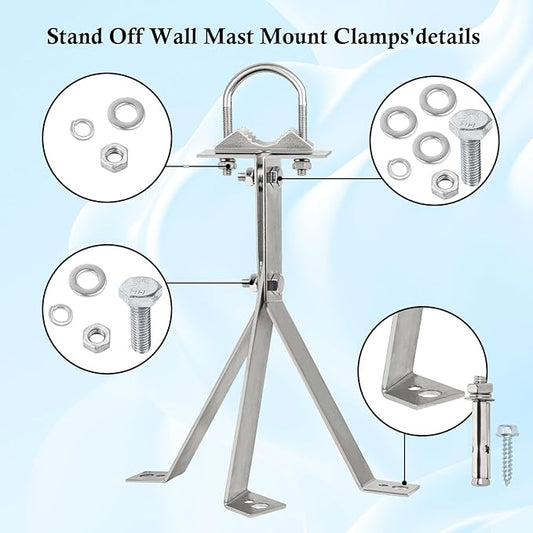XRDS-RF Antenna Wall Mount 14 Inch Heavy-Duty Stand Off Wall Mast Mount Windproof Antenna Mounting Bracket for TV Antenna Mast (3-Leg + 2-Leg)