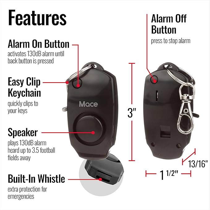 Mace Personal Safety Alarm & Mace Pepper Spray Kit - Loud 130db Siren with Built in Emergency Whistle, 10 Feet Range Pocket Model (0.42 oz) Self Defense Pepper Spray for Women & Men - Black