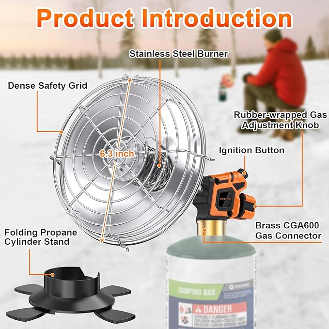 Propane heater, 9200 BTU Portable Propane Heater with Foldable Gas Cylinder Stand for Camping, Tent, Hiking, Ice Fishing, and Hunting(Fuel Cylinder Not Included)