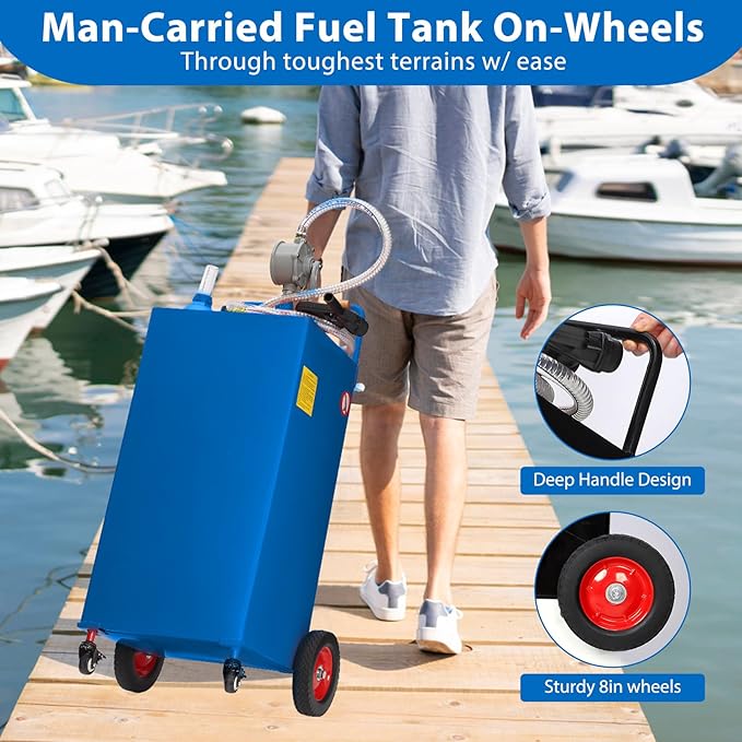 Upgraded 30 Gallon Fuel Caddy, Manual Hand Pump & Easy-Roll Wheels, Heavy-Duty UV-Resistant Steel Tank for Gas & Diesel, Portable Fuel Storage for Tractors, Mowers, Boats