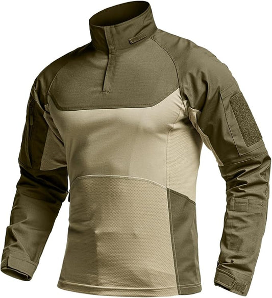 CQR Men's Combat Shirt Tactical 1/4 Zip Long Sleeve Military BDU Shirts Camo EDC Top with Pockets
