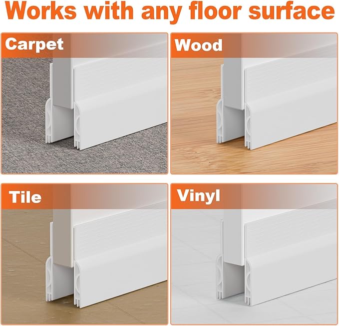 Door Draft Stopper, Door Sweep for Bottom of Door, Weather Stripping Door Seal, Under Door Gap Filler, Under Door Draft Blocker Soundproof/Insulator, Door stoppers (White, 39‘’)