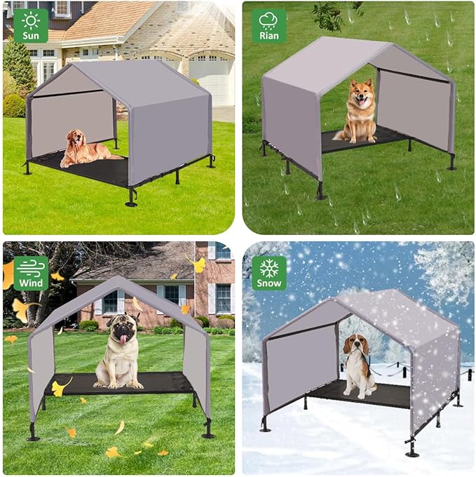 Dog Shade Shelter Outdoor Tent for Small Medium Large Dogs, Outside Sun Rain Canopy Pet House for Dogs Cats Livestock, Grey
