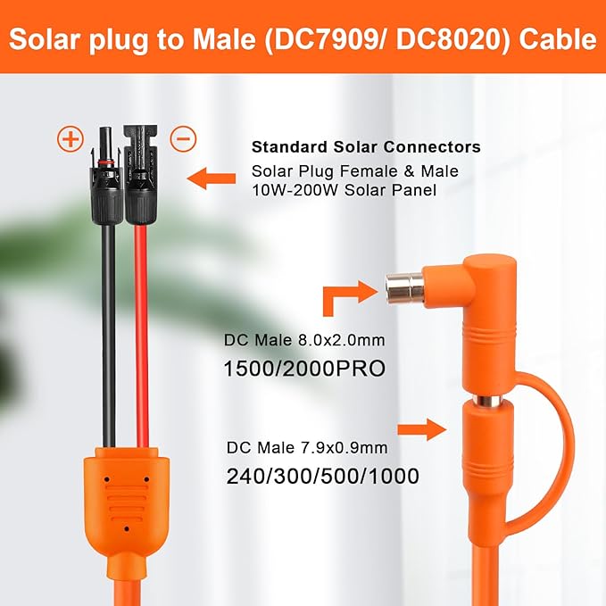30FT Solar Panel Connectors to DC 8mm Adapter Cable, 12AWG+14AWG Solar Cable Cord with DC8020/7909,Compatible with Jackery, Anker,GZ Yeti,BLUETT Portable Power Statio,Solar Generator