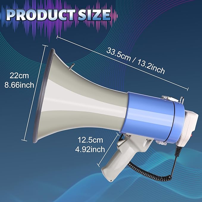 50 Watt Megaphone Bullhorn with Detachable Microphone, 240s Recording and Siren - Perfect for Indoor/Outdoor Sporting Events and Crowd Control