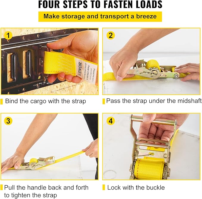 VEVOR E Track Ratchet Straps (18-Pack), 2" x 15'E-Track Straps 4400 LBS Breaking Strength, Polyester Webbing & Spring Fitting & Ratchets, Durable Tie-Downs for Tires Motorcycles Trailers Loads Yellow