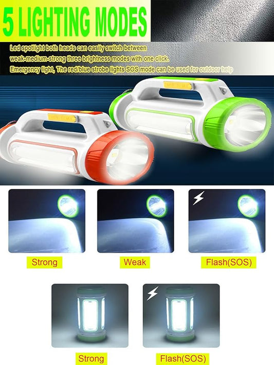 SUYOOULIN Solar Rechargeable LED Flashlight Lantern, Super Bright 10000LM Handheld LED Spotlight Searchlight, Multifunction Camping Lantern Work Light, 5 Light Modes, Waterproof for Emergency, Home