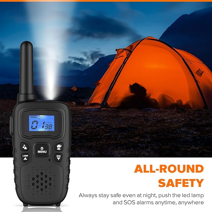 Wishouse Walkie Talkies for Kids Adults - Long Range Rechargeable 2 Way Radios,Gift,Hiking Accessories Camping Gear with Lamp,SOS Siren,NOAA Weather Alert,VOX,Easy to Use 2 Pack