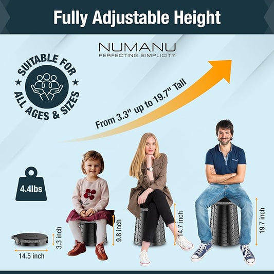 NUMANU 19.7" XXL 3IN1 Portable Toilet, Stool, Trash Can | Adjustable Height Portable Potty, Foldable Travel Toilet with Lid & Waste Bags, Outdoor Travel Potty, Pop Up Camping Toilet for Adults & Kids