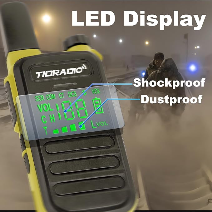 TIDRADIO TD-M11 Walkie Talkies Waterproof IP67 FRS Long Range Two Way Radio with LED Display,NOAA Weather,Walky Talkiy for Industry, Security Work (2 Pack) Black ＆ Yellow