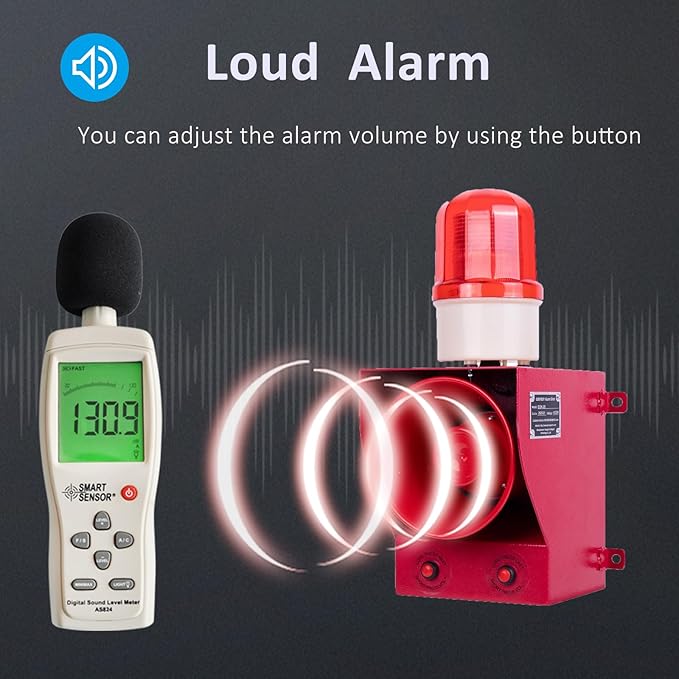 Industrial Siren Alarm 130dB Loud Horn 45watt Adjustable Volume and Tone Outdoor Emergency Strobe Security Alarm System with Plug for Factory, Warehouse, School, Office, Shipyard AC110V-120V