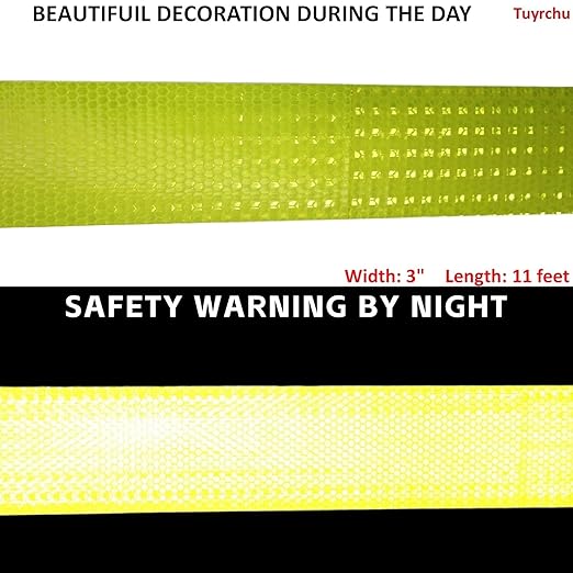Fluorescent Yellow Reflective Tape Outdoor Waterproof 3 inch, High Visibility Warning Safety Industrial Marking Tape (11 feet)