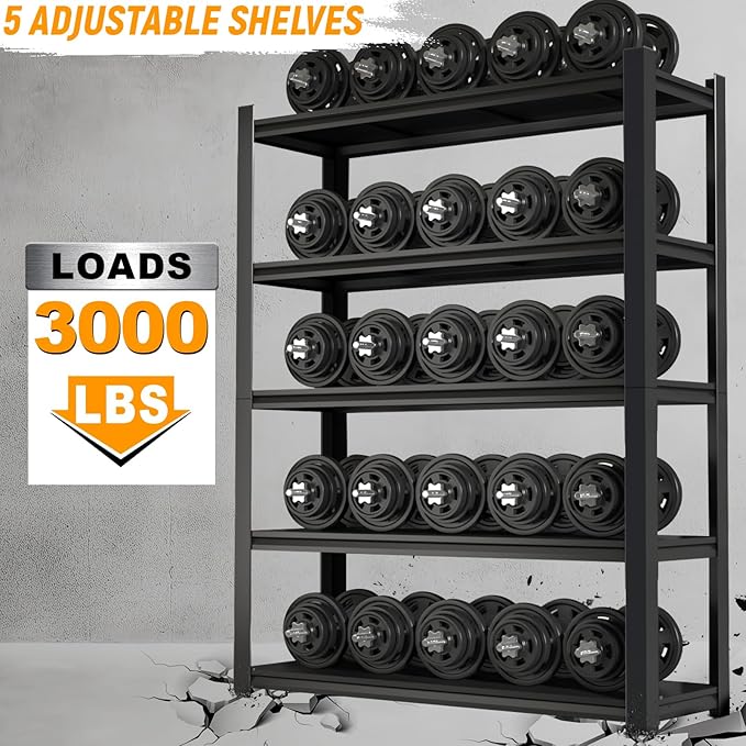 Garage Shelf,Heavy Duty Storage Rack Load 3000lb,5-Tier Metal Garage Shelving for Kitchen,Basement,24" D x 47" W x 84" H