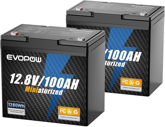 2 Pack 12V 100Ah Mini LiFePO4 Battery, Smaller than Group 24 Built in 100A BMS, 4000-15000 Deep Cycles, 10-year Lifetime Rechargable for RV, Trolling Motor, Solar, Camping, Marine, Home Energy Storage