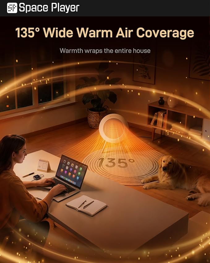 SpaceHeater, 2025 Upgraded Portable Electric Heater for Indoor Use with Thermostat, 2 Modes, 1000W Energy-Saving Model, PTC Ceramic Fast & Safe Heating, Built-in Overheat Protection