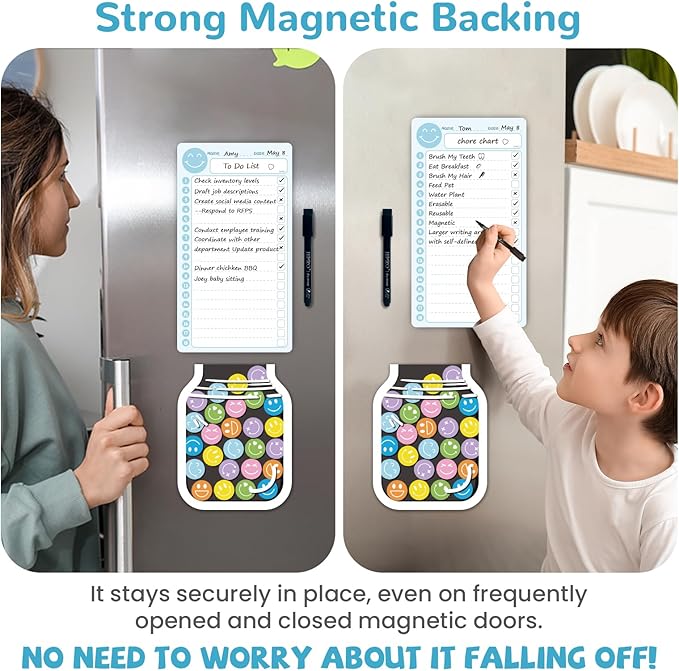 JJPRO Magnetic Reward Chart for Kids with Reward Jar- 10" x5.5“ Daily to Do List Board for Toddlers, Home Chore Chart for Fridge,Magnetic Reward Chart Positive Behavior Training -Blue