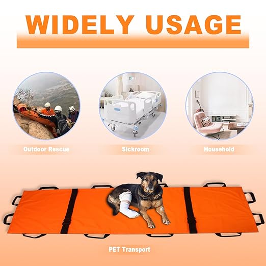 Portable Transport Stretcher with 12 Handles，Dog Stretcher & Gurney with Carrying Bag Patient Animal Mover Travel Size Emergency Casualty Evacuation-Capacity 400lbs (Orange)
