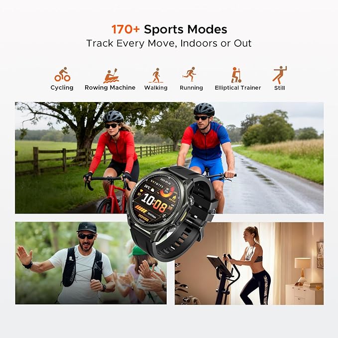 DOOGEE Anywise W1 Smart Watch 5ATM Waterproof Dual-Band GPS Fitness Tracker, 1.43'' AMOLED Screen Men Watches for Android and iPhone, 170+ Sports Modes, Bluetooth Call/18 Days Battery/2 Straps