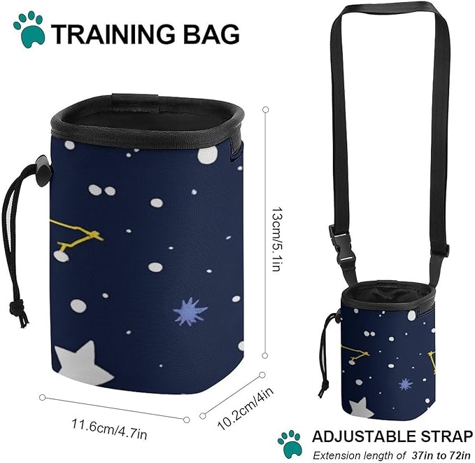 Fashion Dog Training Package, Portable Travel Pet Carrier Bag, Puppy Snack Pocket with Adjustable Waist Belt 3 Ways to Wear Blue Zodiac Galaxy Starry Night Stars Glow in The Dark Midnight
