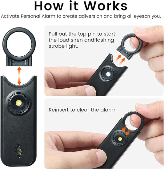 Personal Safety Alarm - 135dB Ultra Loud Siren with LED Strobe Light, USB-C Rechargeable, Compact Keychain Alarm for Women/Men, Emergency Flashlight & Vibration Alert(Black)
