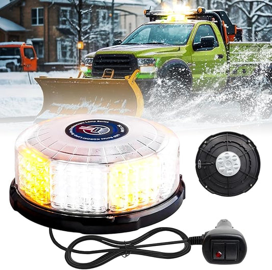 1PCS 96-LED Emergency Lights for Vehicles, 7" Magnetic Rooftop Beacon Light, Rotating Beacon Light, Mini Strobe Warning Forklift Lights, Flashing Lights for Vehicles Trucks Tow(Amber-White)