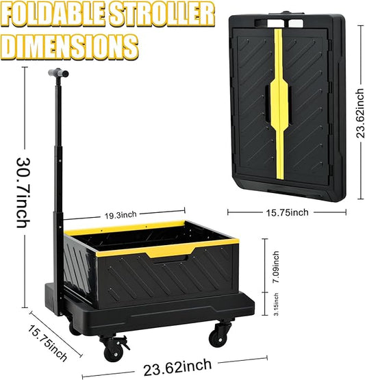 2-in-1 Foldable Hand Truck 132 Ibs Capacity, Portable Folding Cart with Telescoping Handle, Moving Dolly Cart with 4 Silent Wheels for Moving on Supermarket, Outdoors, Warehouse and Apartment