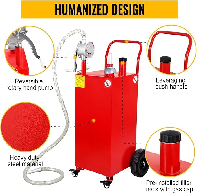 Gas Caddy Fuel Tank Gasoline container Diesel portable gas tank w/pump Rolling & Solid Rubber Wheels for Weeder,Snow blower,Pickup truck,ATV,Water Scooter,Yacht,UTV,Motorcycle (30 Gallon Red)