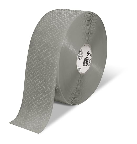 Mighty Line 4" Anti-Slip Solid Color Floor Marking Tape for Safety, Caution, Warning, Flooring, Heavy-Duty, Peel and Stick, Adhesive, Industrial Quality, 100' Roll, Gray