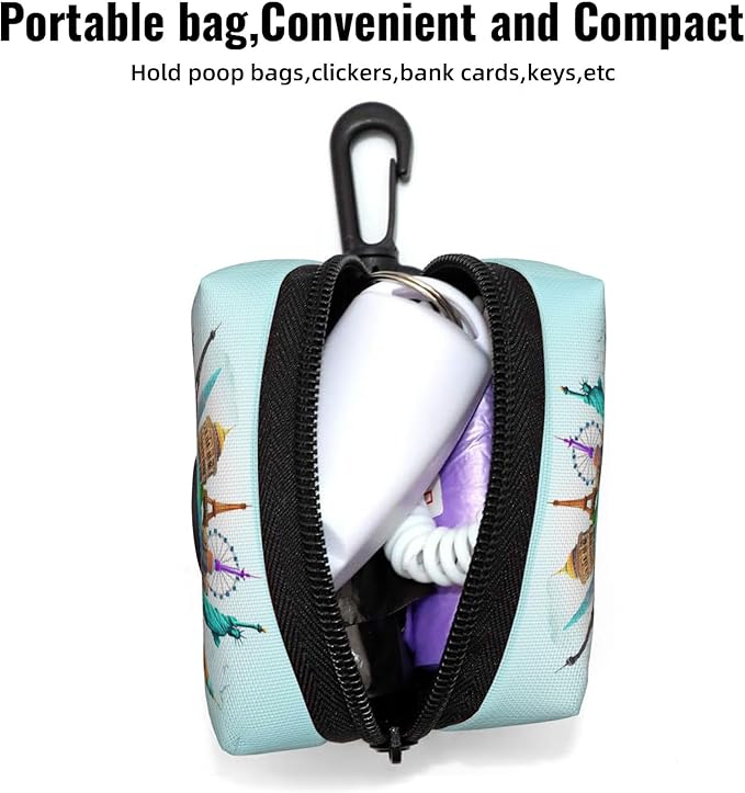 Let's go Travel Around the World Pattern Dog Poop Bag Holder for Leash Dogs Waste Bags with Carabiner Clip Pet Waste Bag for Outdoor Puppy Walking and Travel