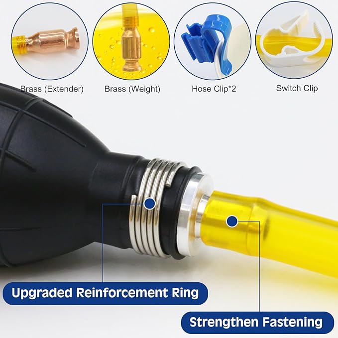 Fuel Transfer Pump - Siphon Pump for Gasoline, Hand Siphon Pump with 10 Ft PVC Hose, Gas Siphon Pump for Water, Diesel, Petrol, Liquid, for Car, Boat, Lawn Mower