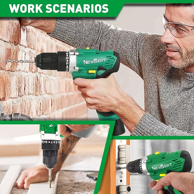Cordless Drill Set, 12V Power Drill Driver with 2 Batteries and Charger, 3/8" Keyless Chuck, 2 Variable Speed, 15+1 Torque Setting Electric Drill, Power Tools Kit for Home and DIY Project