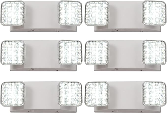 TANLUX LED Emergency Lights with Battery Backup, Two Head Adjustable Commercial Emergency Lights, UL Listed, AC 120/277V, Hardwired Emergency Exit Light Fixtures for Business - 6 Pack(White)