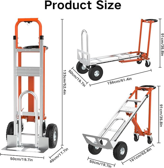 3 in1 Convertible Hand Truck, Folding Aluminum Hand Trucks 880lb Load Appliance Dolly, Heavy Duty Dolly Cart Converts Platform Cart, Portable Cart Luggage,Travel,Moving,Shopping,Office Use (Orange)