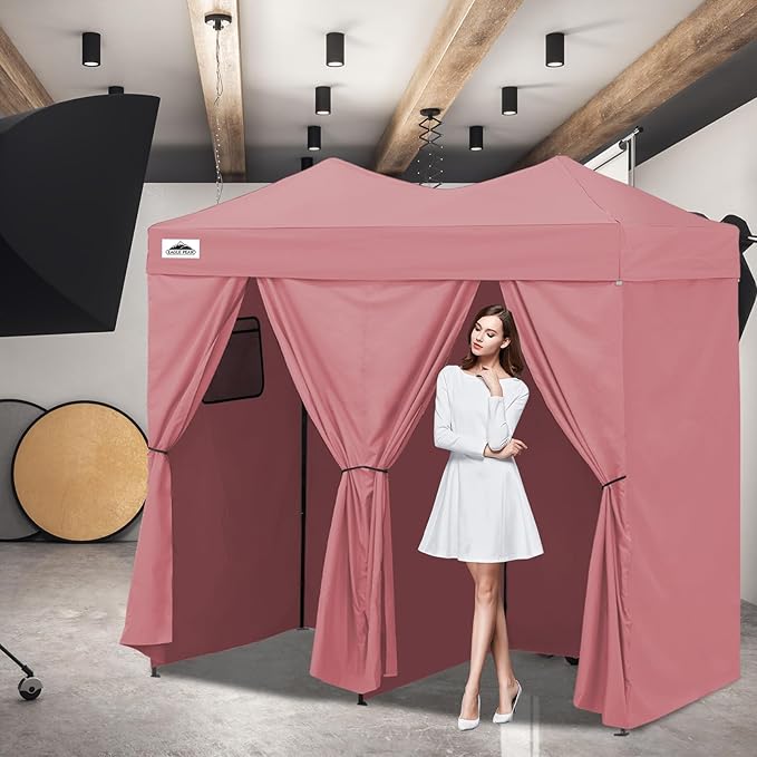EAGLE PEAK Outdoor Changing Room 8x4, 2 Room Pop Up Portable Changing Room, Sun Shelter, Pop Up Changing Tent for Beach or Pool,Portable Dressing Room for Photoshoots (Pink)